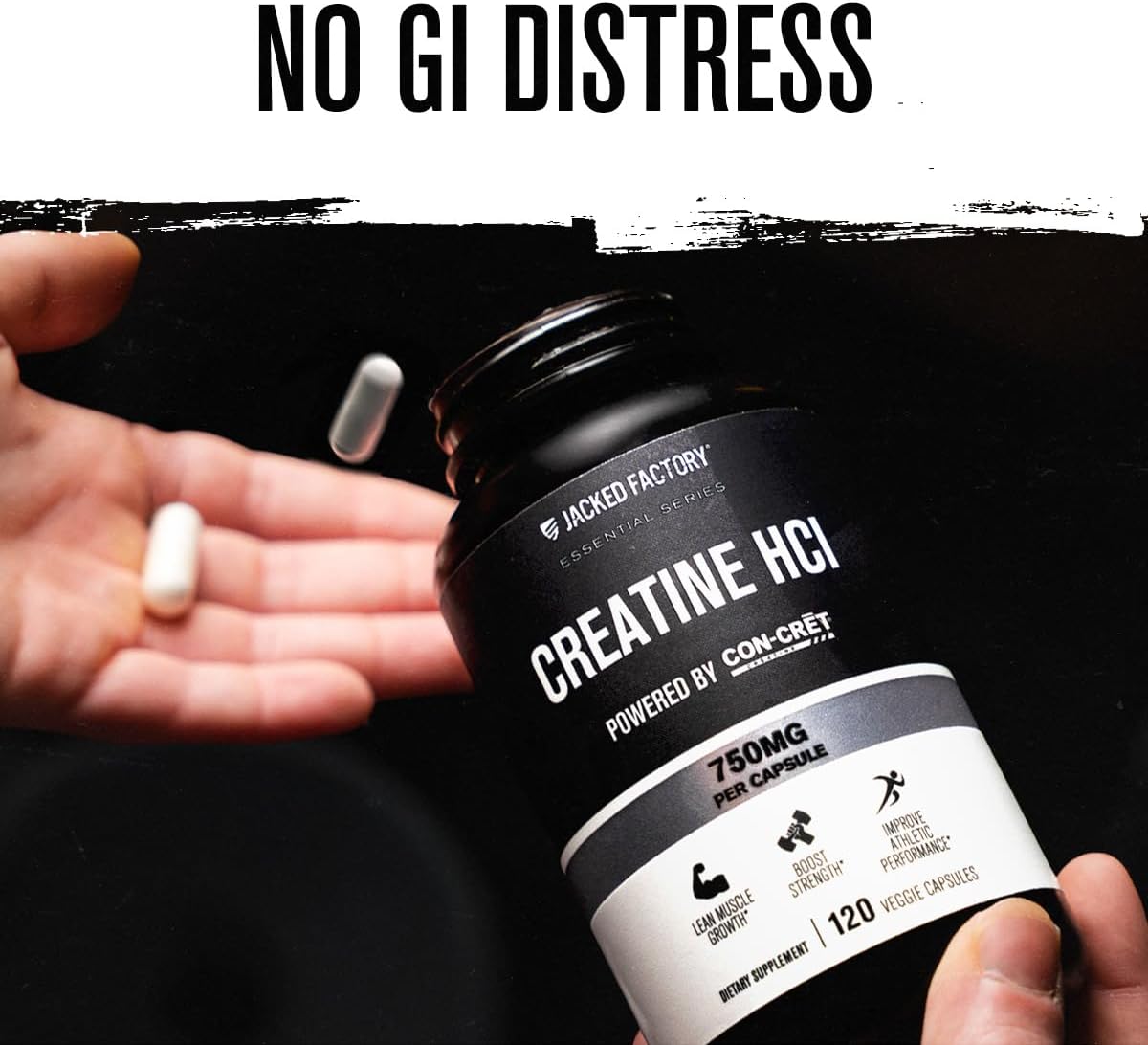 Jacked Factory Creatine HCl Capsules - CON CRET Creatine Pills 750mg - Lean Muscle Growth & Recovery, Boost Strength & Endurance, No Bloating or Cramps - 120 Capsules - Image 4