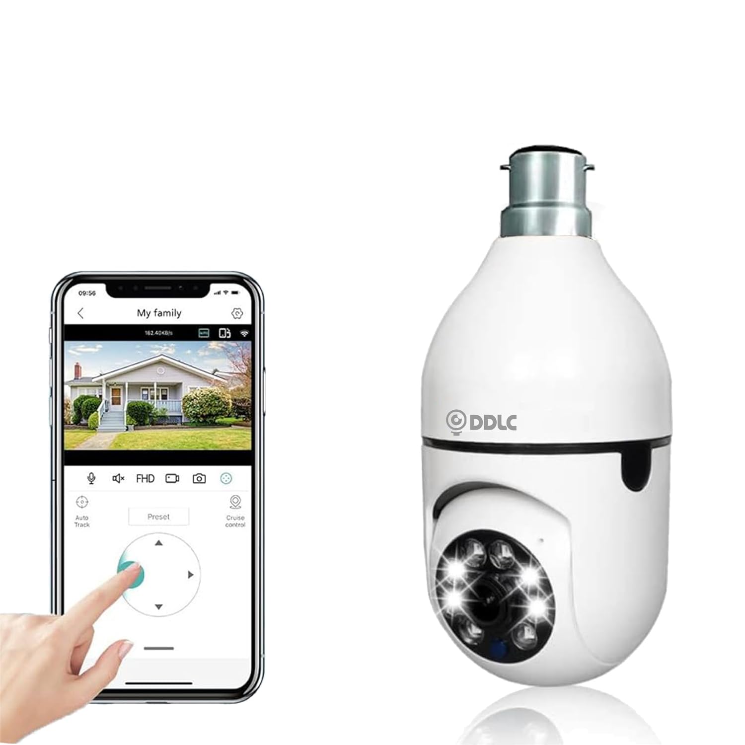 DDLC Wi-Fi Bulb CCTV Camera 1080p Wireless PTZ Bulb Shape Indoor 360° Smart Home Security Light Vision 24×7 Continuous Recording with Motion Sensor LED Lights PTZ Bulb Shape V380 Pro