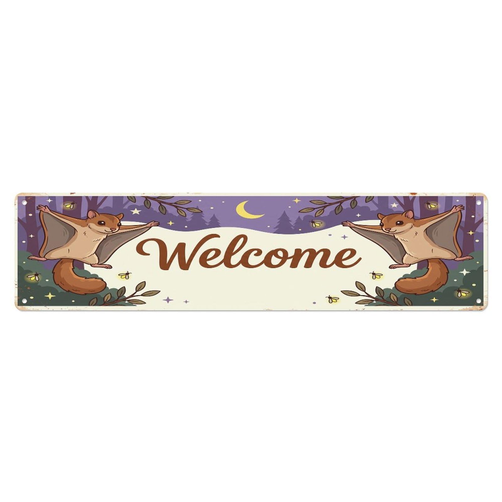 Cxhjca 4X16inch(10X40cm) Vintage Welcome Flying Squirrel Night Metal Tin Sign
