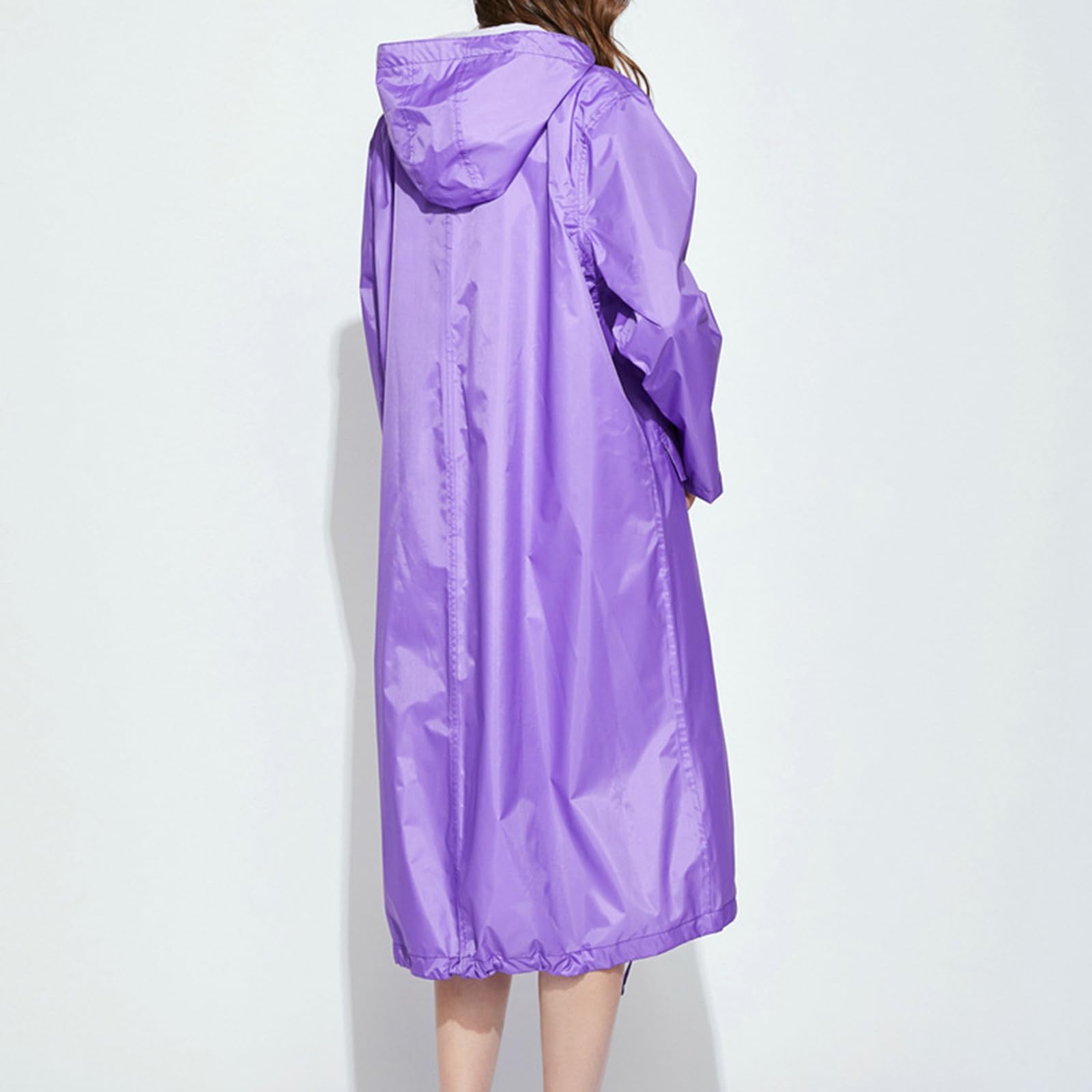 Generisch Giacca casual impermeabile da donna leggera lunga con cappuccio trench PU giacca a vento alla moda per esterni impermeabile intera lunghezza