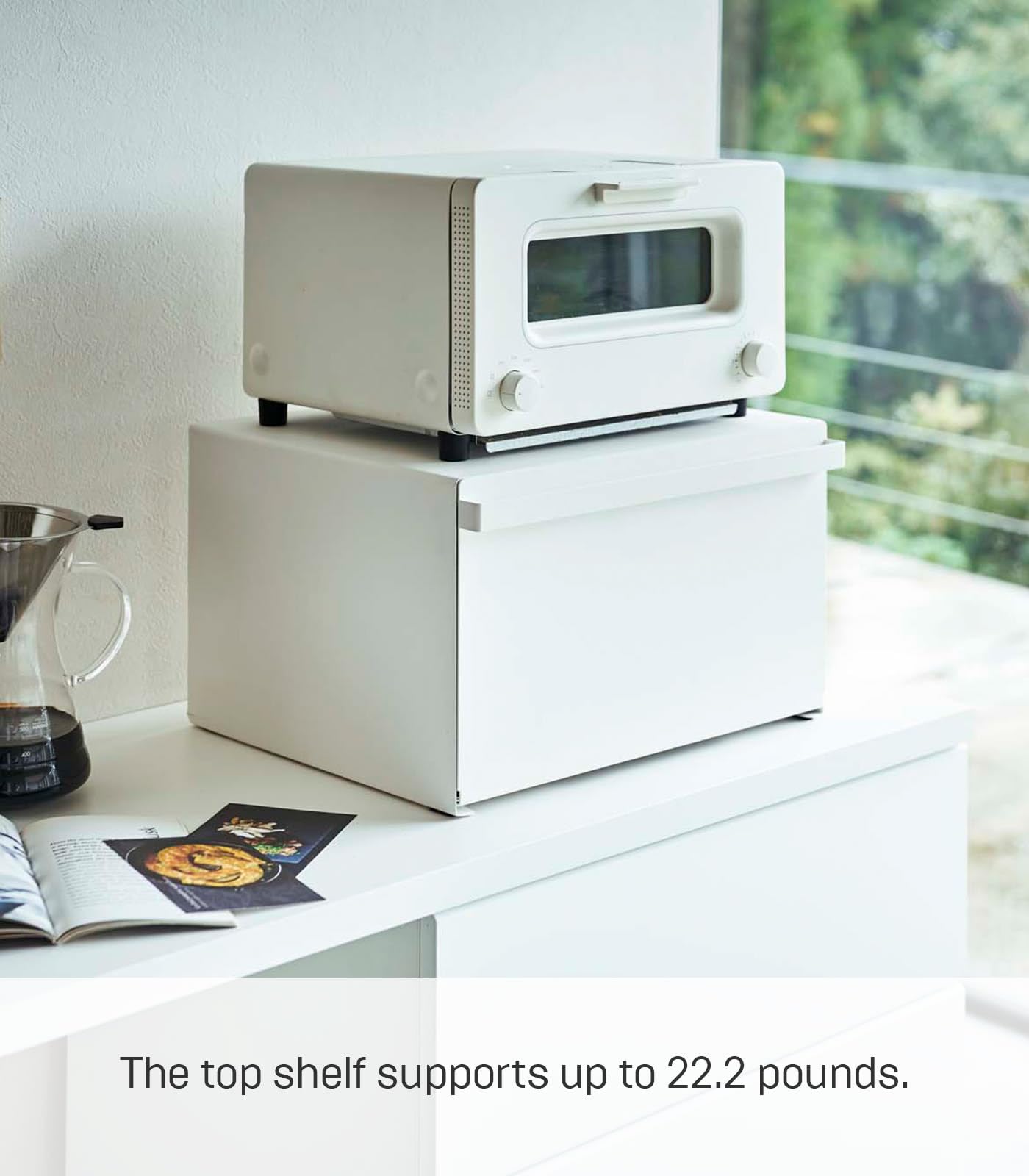 YAMAZAKI Home Tower Bread Box Keeper Holder Container, Metal Bread Holder Saver, Slim Space Saving Counter Storage - Steel