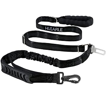 HUIARLE 4-6FT Bungee Dog Leash Multifunctional Strong Dog Rope, Dog Car Harness with Seatbelt Buckle, Heavy Duty Dog Leash with Highly Reflective Threads and Buffer for Medium and Large Dogs ?