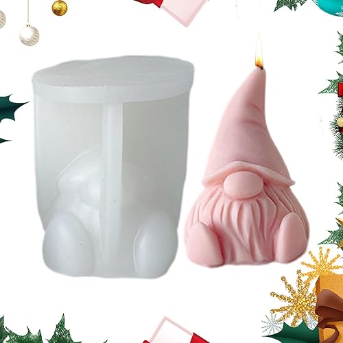 Miniatura 3 de Molde de vela de silicona 3D, lindo molde de fundición de escultura de gnomo de Papá Noel de Navidad, molde de resina hecho a mano, molde de cera