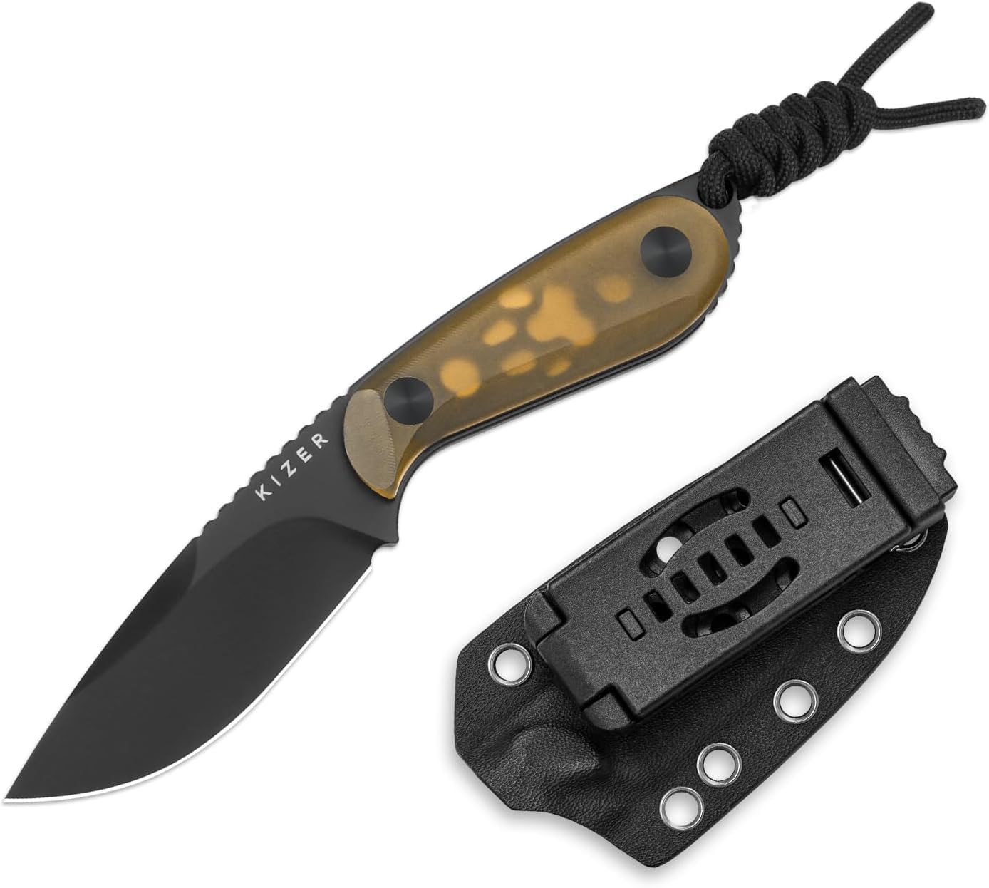 Kizer Buddy Jagdmesser EDC Messer mit Nitro V Klinge & PEI Griff, 1081A1 | 7,6 cm Drop Point Klinge Feststehende Messer mit Gelben Griff, Camping Messer mit Kydex Scheide für Outdoor Aktivitäten