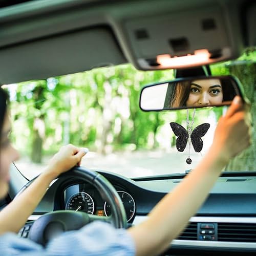 Miniatura 5 de Accesorios para colgar en el auto con diamantes de mariposa brillantes, dijes de cristal para espejo retrovisor del automóvil, accesorios