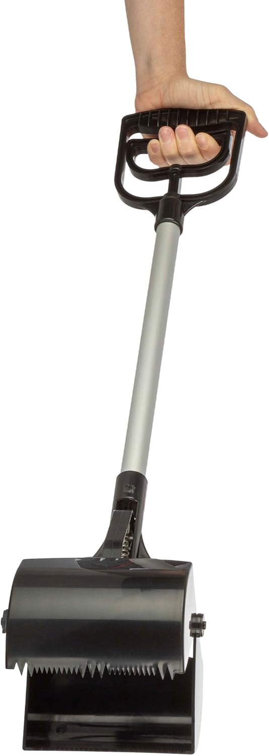 PETMAKER Long-Handle Pooper Scooper for Dogs & Cats - One-Hand Gripper, Serrated Jaws, Indoor/Outdoor Waste Pickup Tool (Black)
