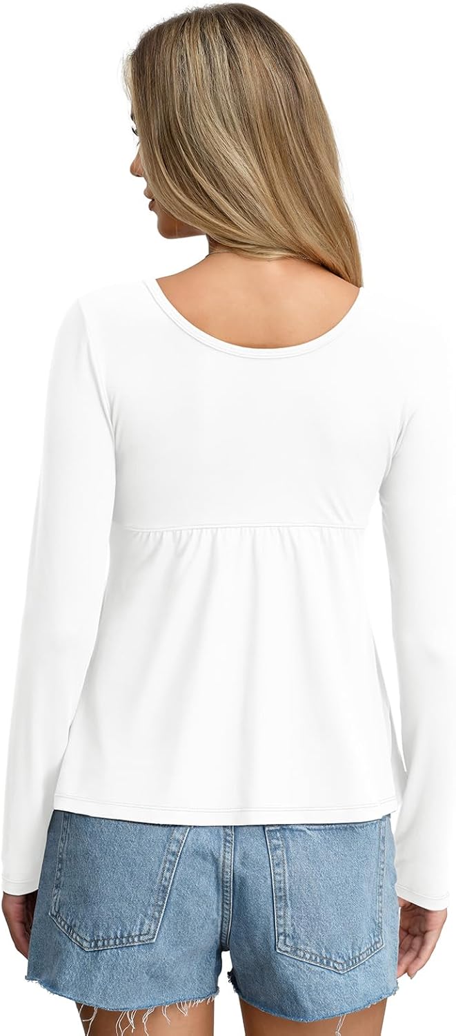 Womens Babydoll Long Sleeve Peplum Tops Sexy Y2k Square Neck Henley Shirts Cute Going Out Top Winter 2026 - Image 5