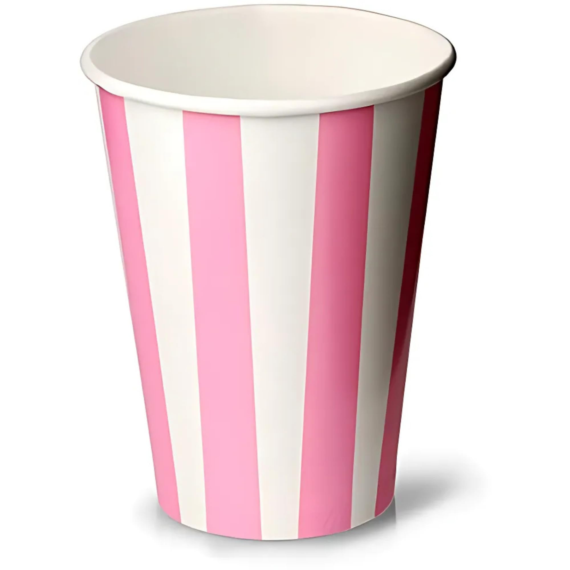 bar@drinkstuff Pink Striped Milkshake Paper Cups 12oz / 340ml, Sleeve of 50