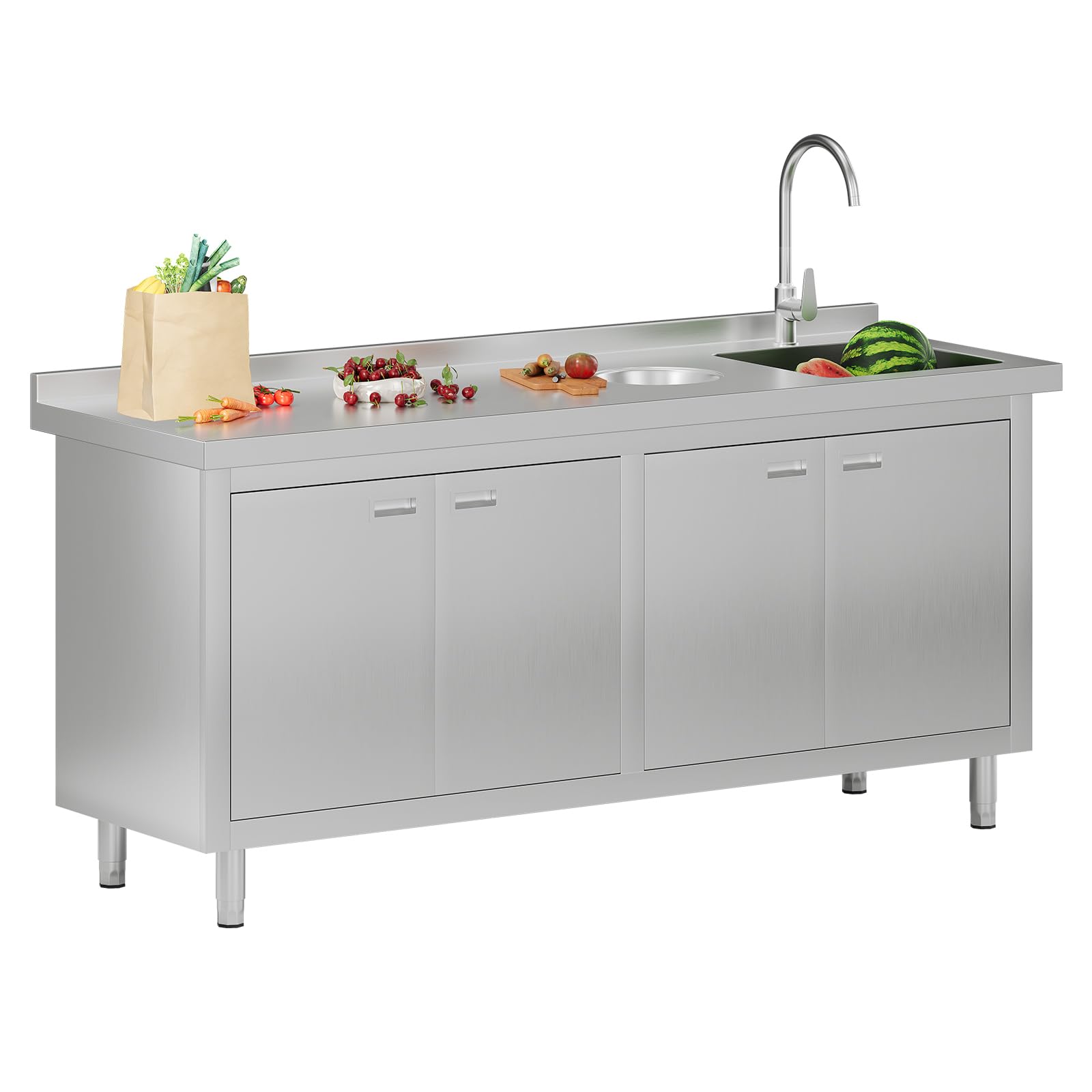 Jocisland 72-Inch Stainless Steel Utility Sink Cabinet with Faucet