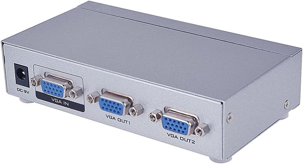 VGA Splitter 2 Way Distributor, 1 PC to 2 Monitors Image Sharing Box, 250MHz Signal Extend up to 30m, Support 1920x1440