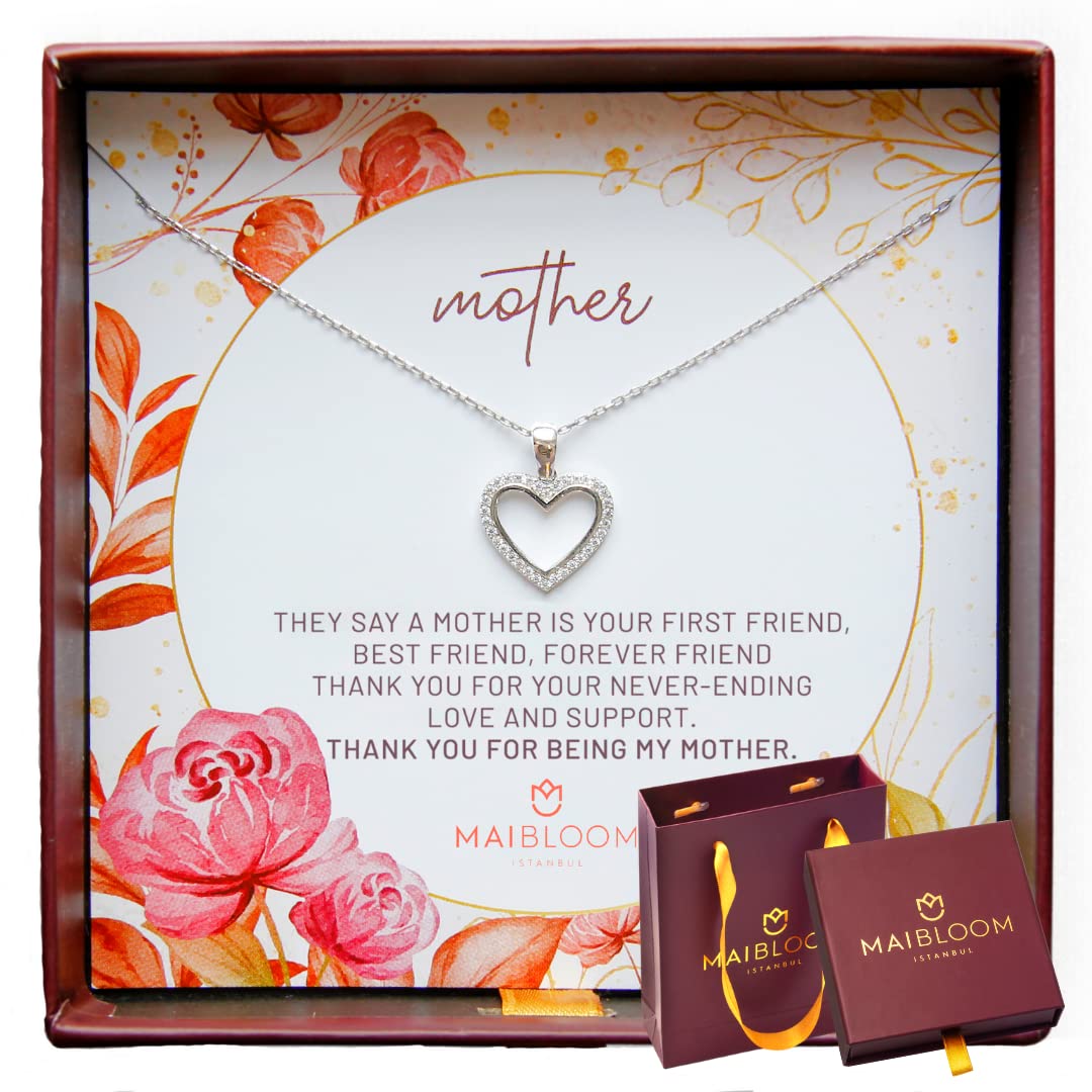 Maibloom Birthday Gifts For Mum Silver Heart Necklace Mothers Day