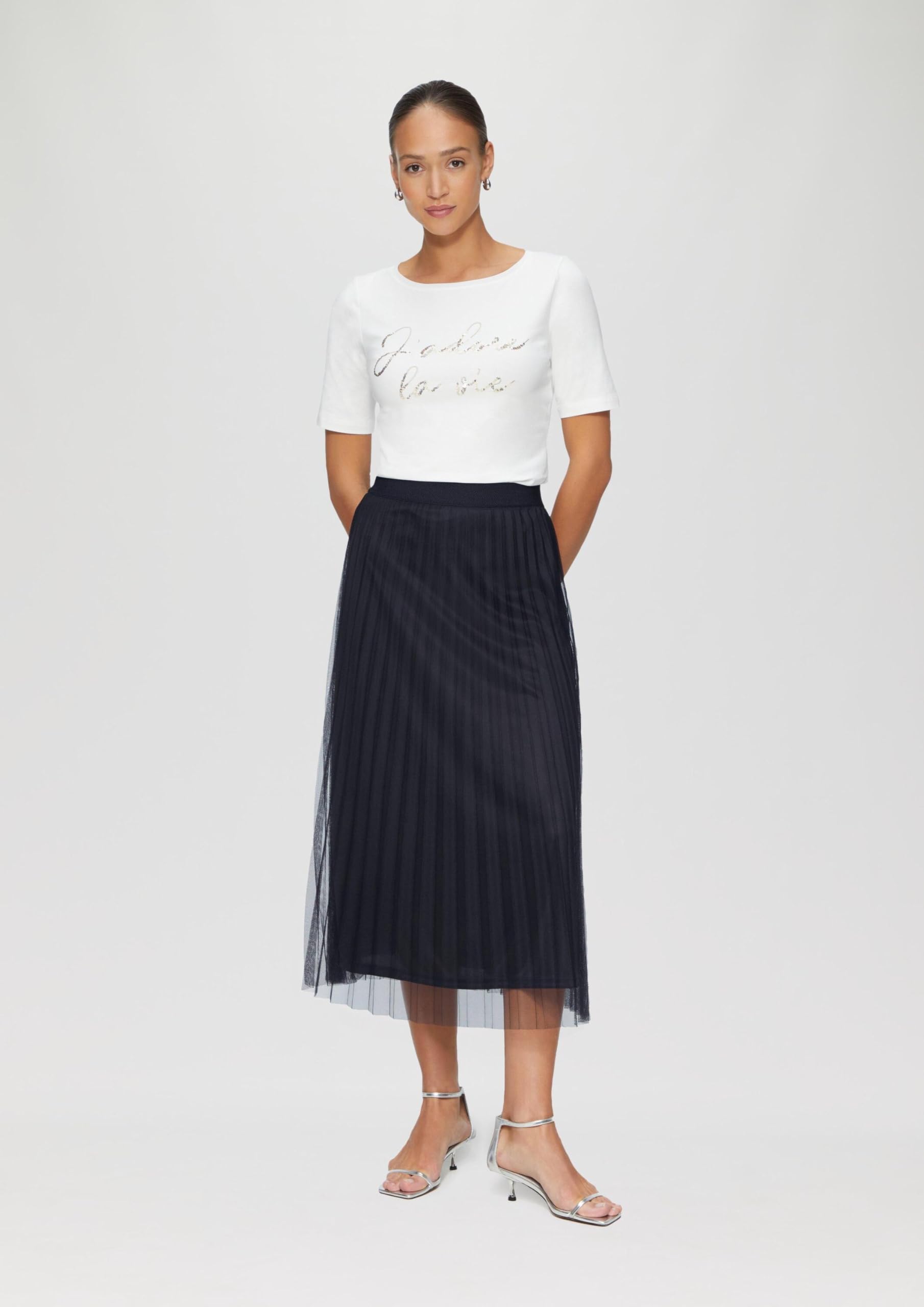 s.Oliver Eleganter Midirock aus plissiertem Mesh
