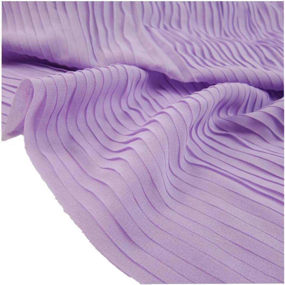 Tela for vestidos, brocado de satén sedoso, tela de gasa perlada plisada amarilla, tela con volantes, materiales for costura y manualidades, 150 cm (59 in) de ancho(Lavender Purple,Straighten 1 meter)