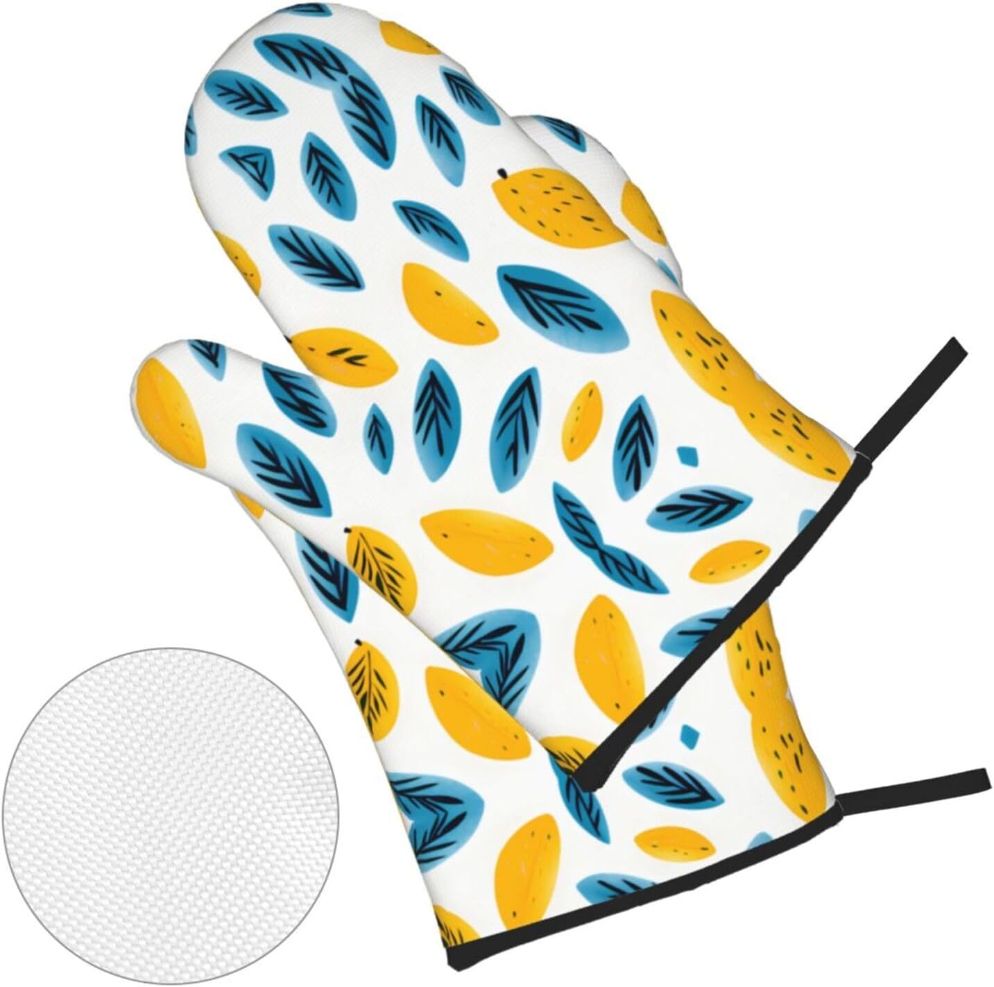 Yellow Mango Pattern Printed Oven Mitts + Potholders 4-Piece Set - Great for BBQ Party Cooking