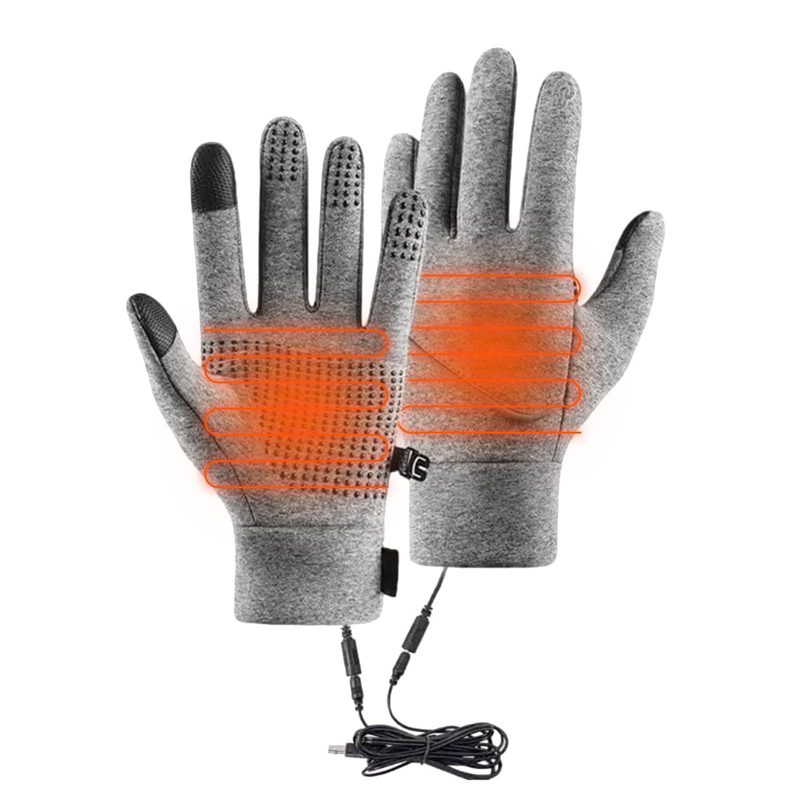 USB Heated Gloves for Women Men, Hand Warmers, Winter Heated Gloves Rechargeable, Waterproof & Windproof Non-slip Touchscreen Gloves for Skiing Cycling Hiking Running Indoor Outdoor (Gray, XL)