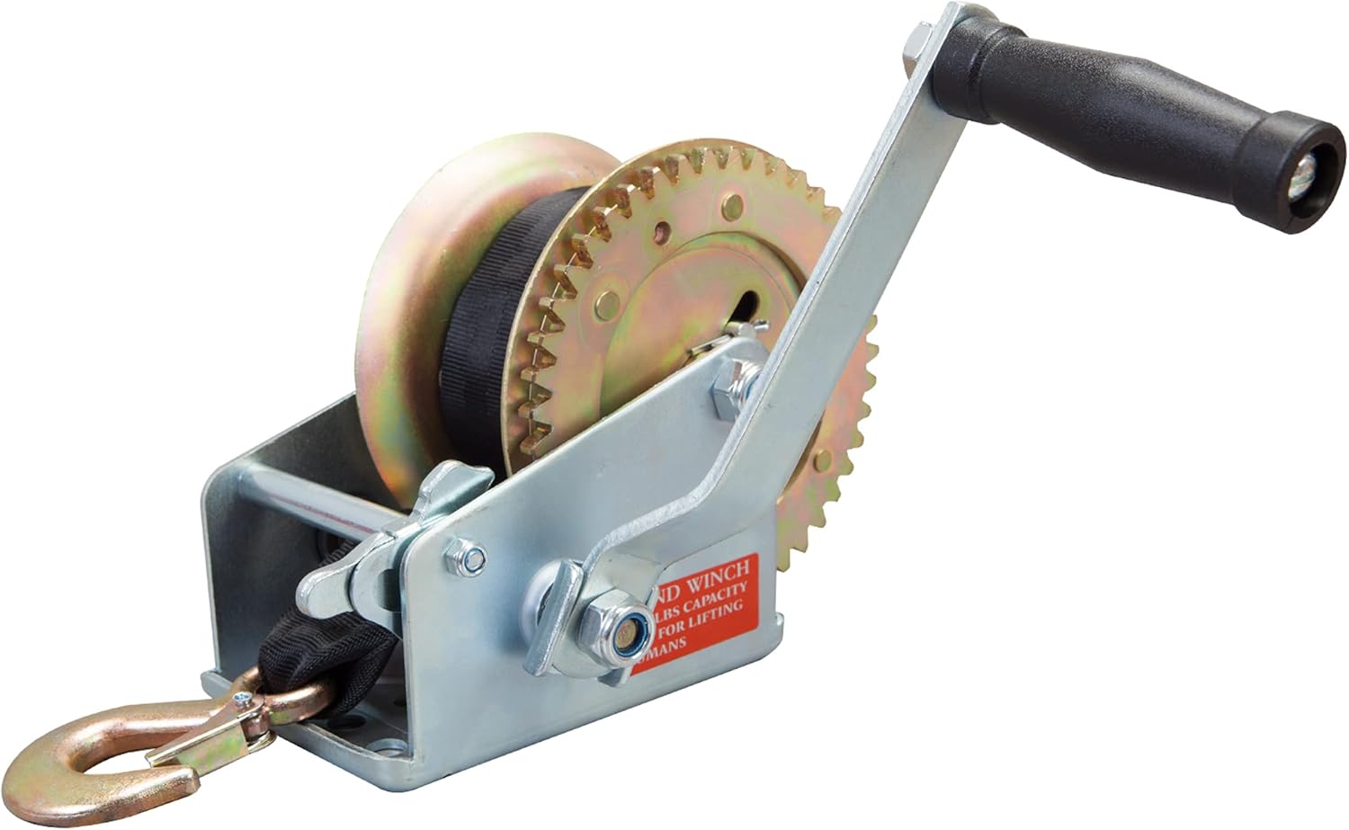 Big RED ATRT1161SR Torin 1600lbs Capacity Heavy Duty Steel Cable Manual Hand Crank Winch with 32.8ft Nylon Strap and Two-Way Ratchet, for Boats, Trailers, Trucks, ATVs