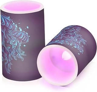 Jelly Fish Summer Pillar Flameless Candles Flickering Battery Operated with Control & Timer, Led Candles Warm Light for Home Party Holiday Decor (Pack of 2)