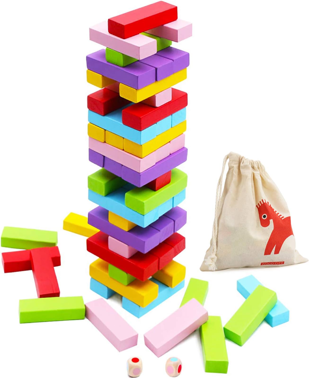 - Gentle Monster Wooden Colorful Stacking Board Games Builing Blocks for Kids Boys Girls, 54 Pcs Wood Balancing Blocks Montessori Toy Gift for Kids, Classic Game for Party with Storage Bag