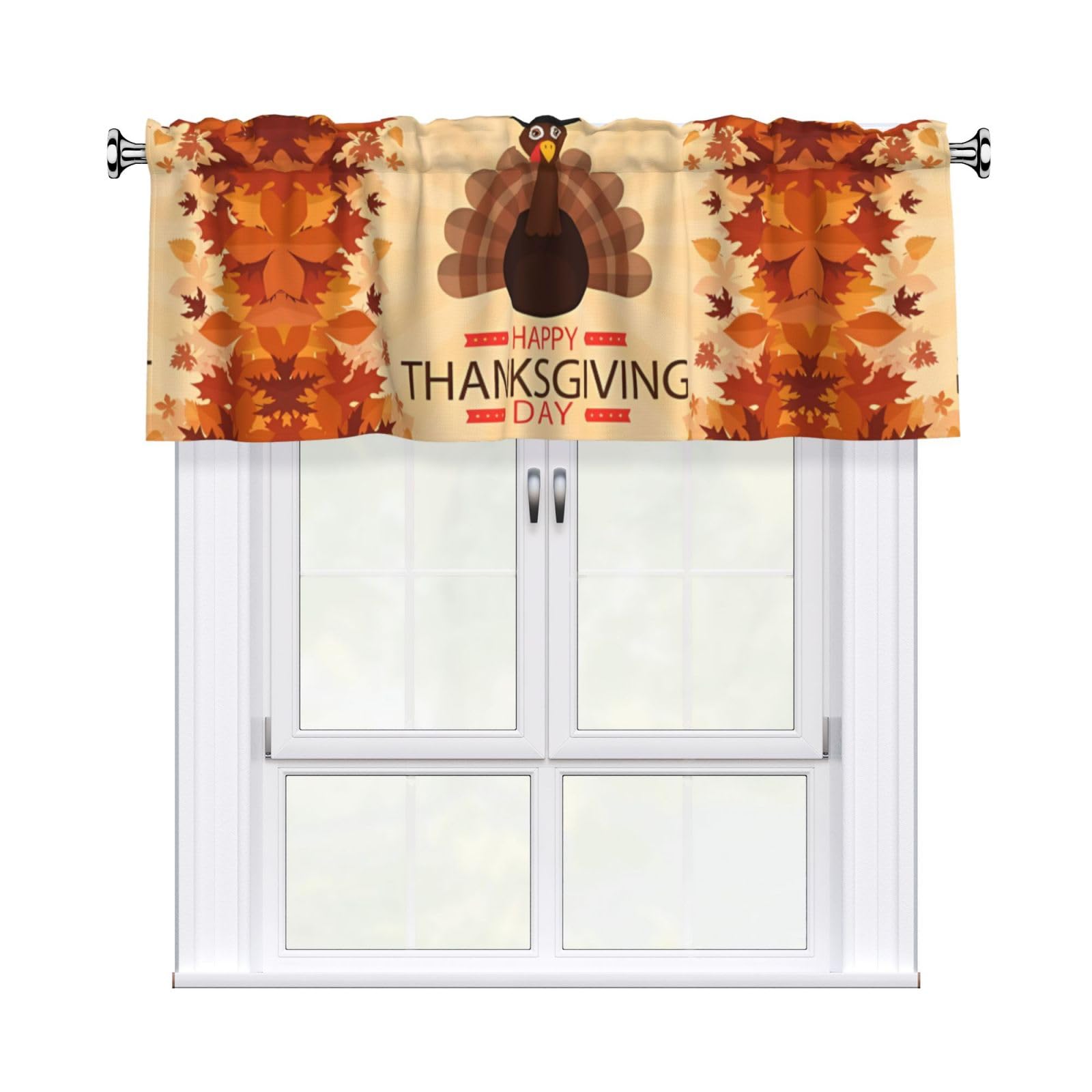 HJFCZH WHJSSF Maple Leaf Dark Brown Turkey Prints 54x18in Curtain Valance - Peach Skin Polyester Kitchen Cover with Light Filtering Floral & 3" Rod Pocket