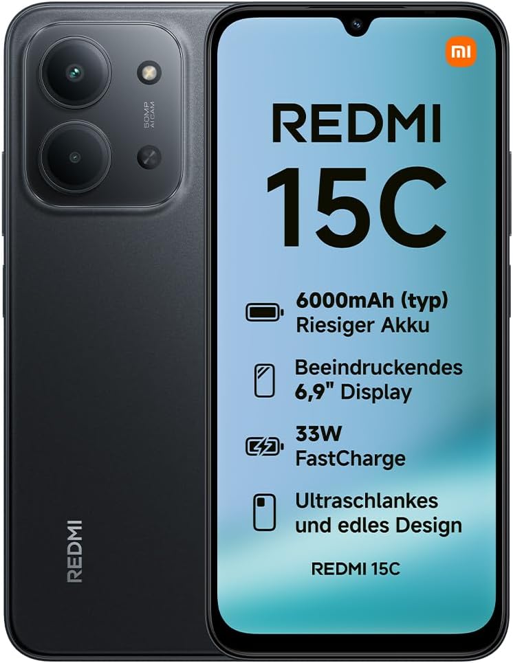 XIAOMI Redmi 15C Smartphone 4 GB + 128 GB, 6.9 Inch 120 Hz Display, 50 MP AI Dual Camera, 6000 mAh Battery, 7.99 mm Slim, Midnight Black – XIAOMI product photo
