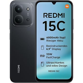 Xiaomi Redmi 15C Smartphone, 4+256GB, 50MP Camera, 6000mAh, Midnight Black | Mobile phone with Android, 6.9 inch 120Hz displa