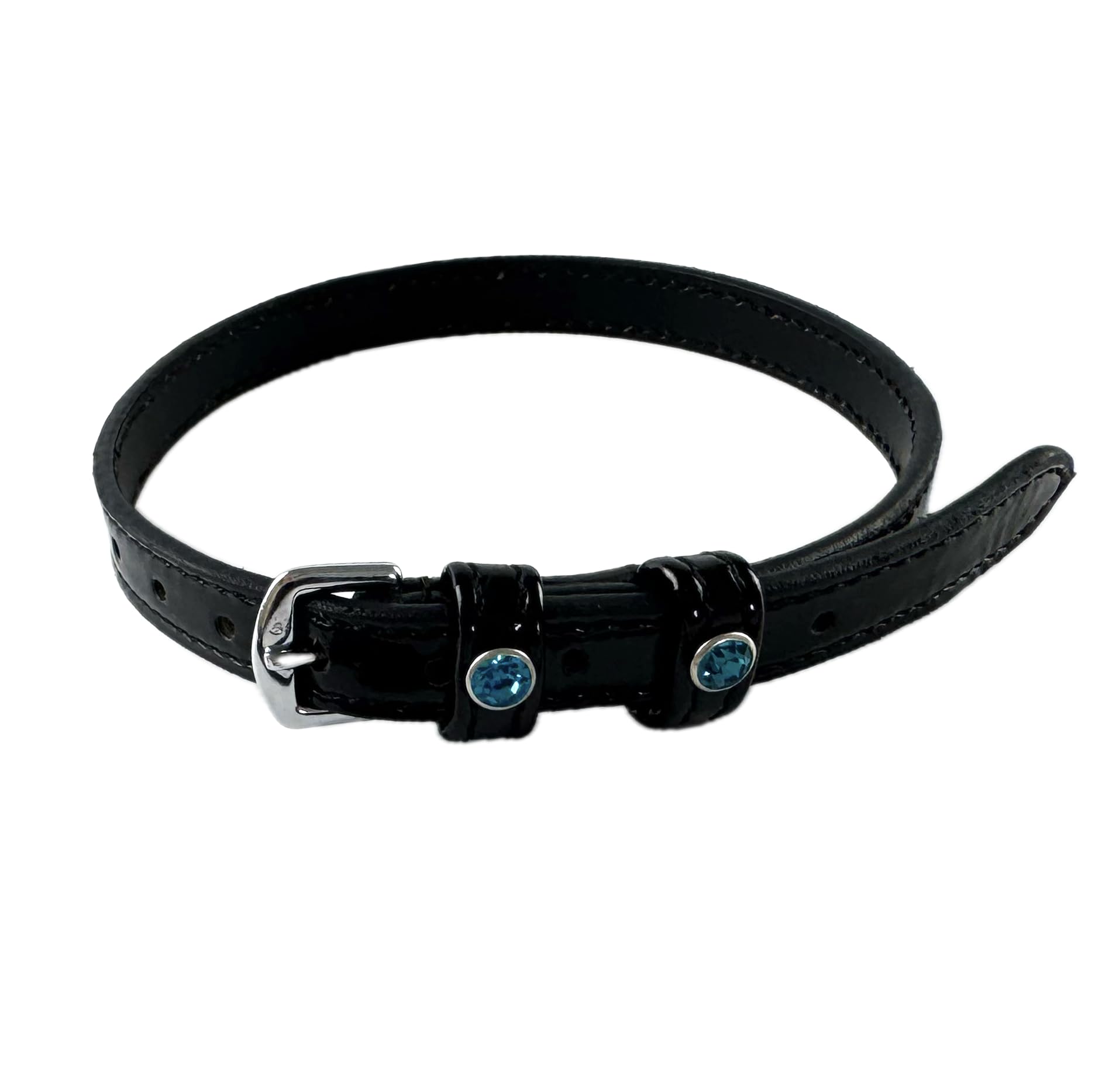 Equine Smile ES4011 Spur Straps Rhinestone Crystal Patent Leather Shiny Accessories Riding Spur Straps Fixing Riding Spurs High-Quality Leather Straps Elegant Design Pair (Black Patent Leather/Blue