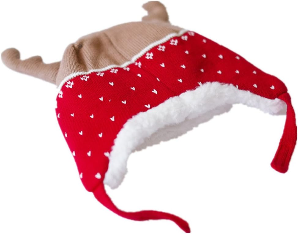 Home Prefer Kids Christmas Hats Cotton Brocade Knit Cap Elk Horn Winter Hat Red