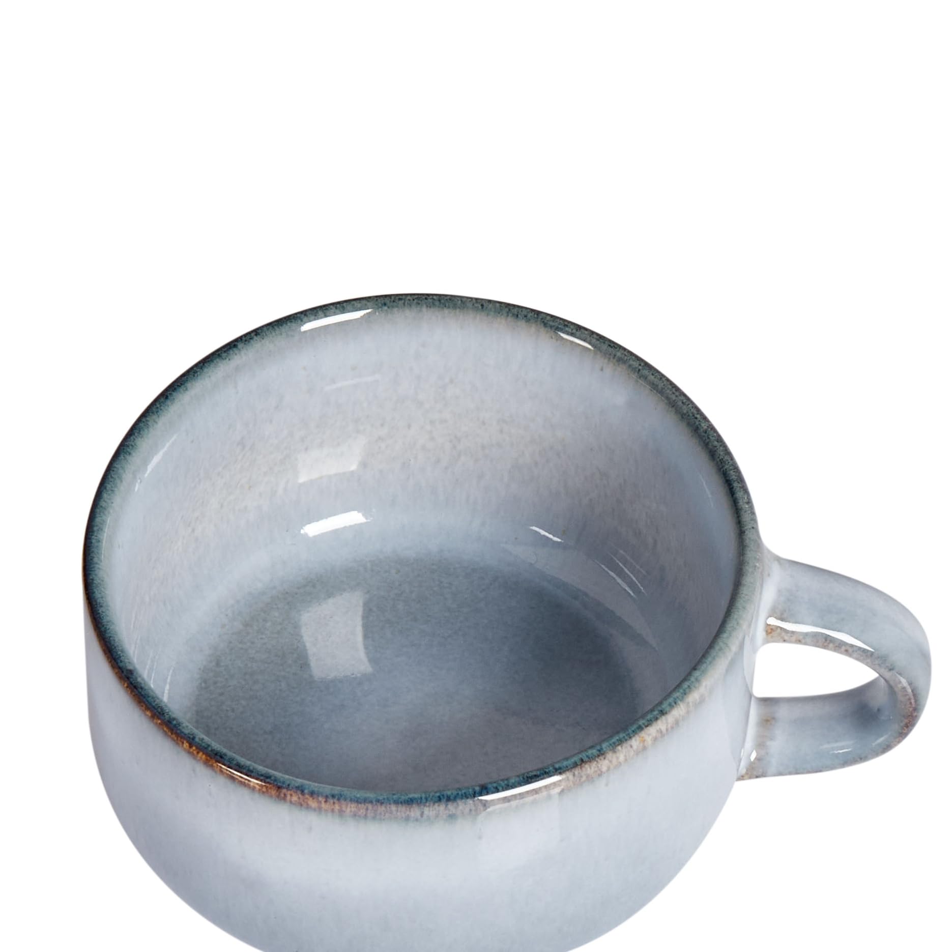 Set aus 4 Tassen mit Untertassen Tee Kaffee Steingut Kaolin Handgefertigt Reaktive Glasur Finish Hellblau Juniper