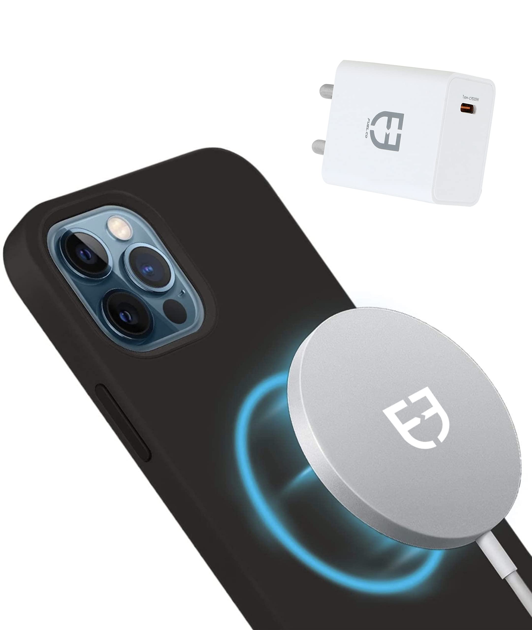 Fuel.co MagAttach 15W MagSafe Magnetic Wireless Charger with USB C 20W Type-C Fast Charging Mag-Safe Type C Compatible with iPhone 13 13 Pro 13Pro Max 13 Mini 12 12Pro 12 Pro Max 12 Mini Metallic Grey