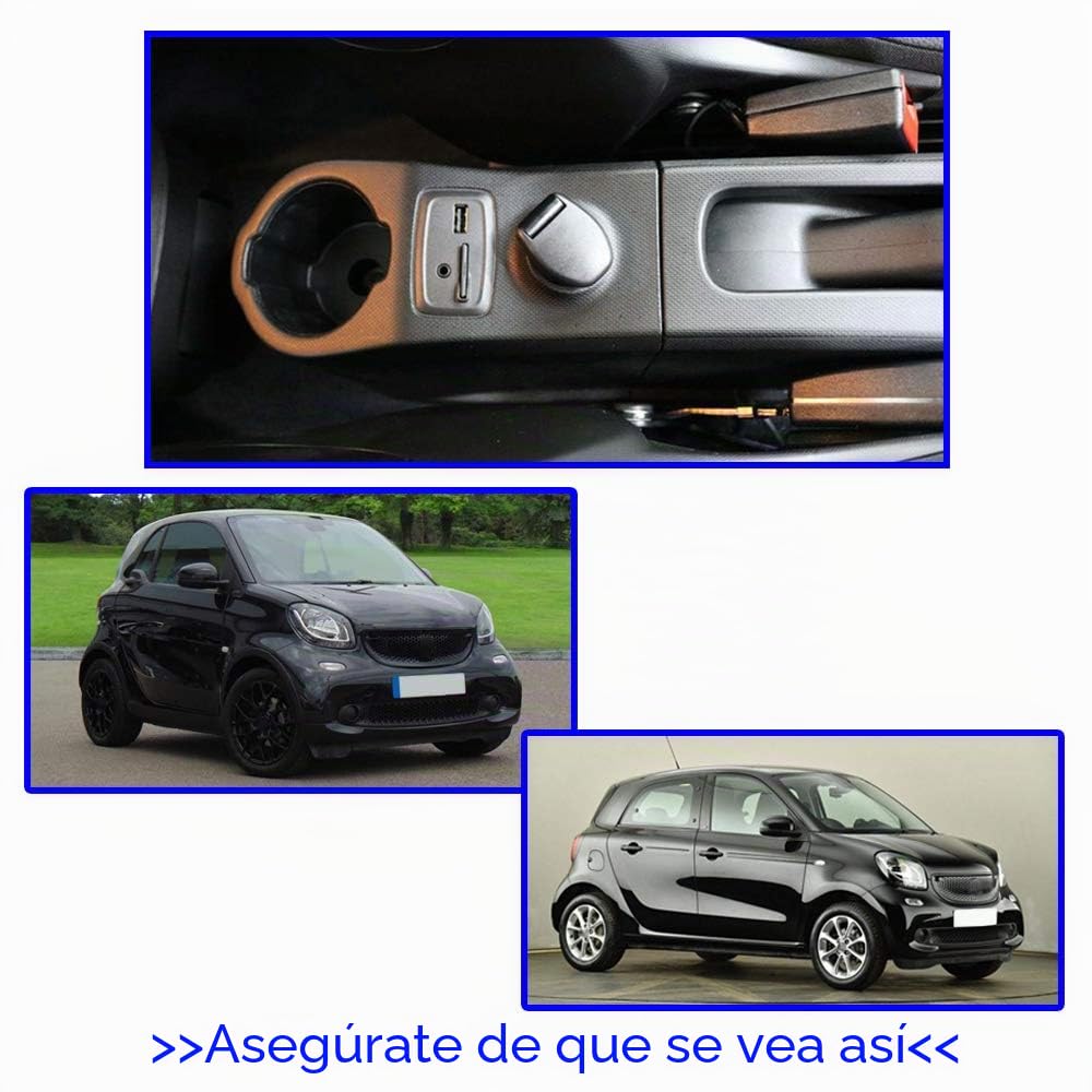 Consola de reposabrazos Central para Fortwo Forfour 2014-2019 Nueva Caja de Almacenamiento Modificación de Contenido de Interfaz USB (Negro (con Hilo Negro))
