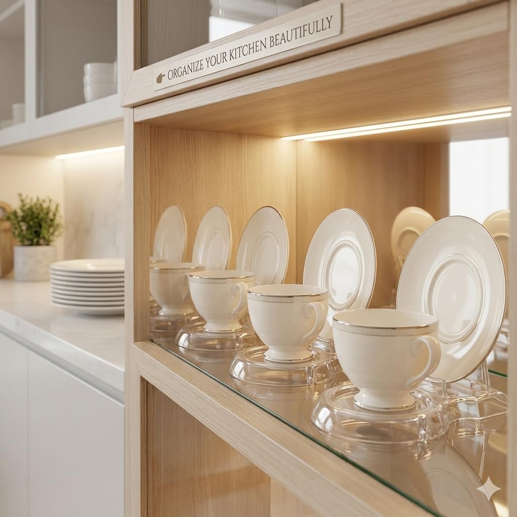 HOHIYA Lot de 12 présentoirs pour tasses à thé et soucoupes Transparent