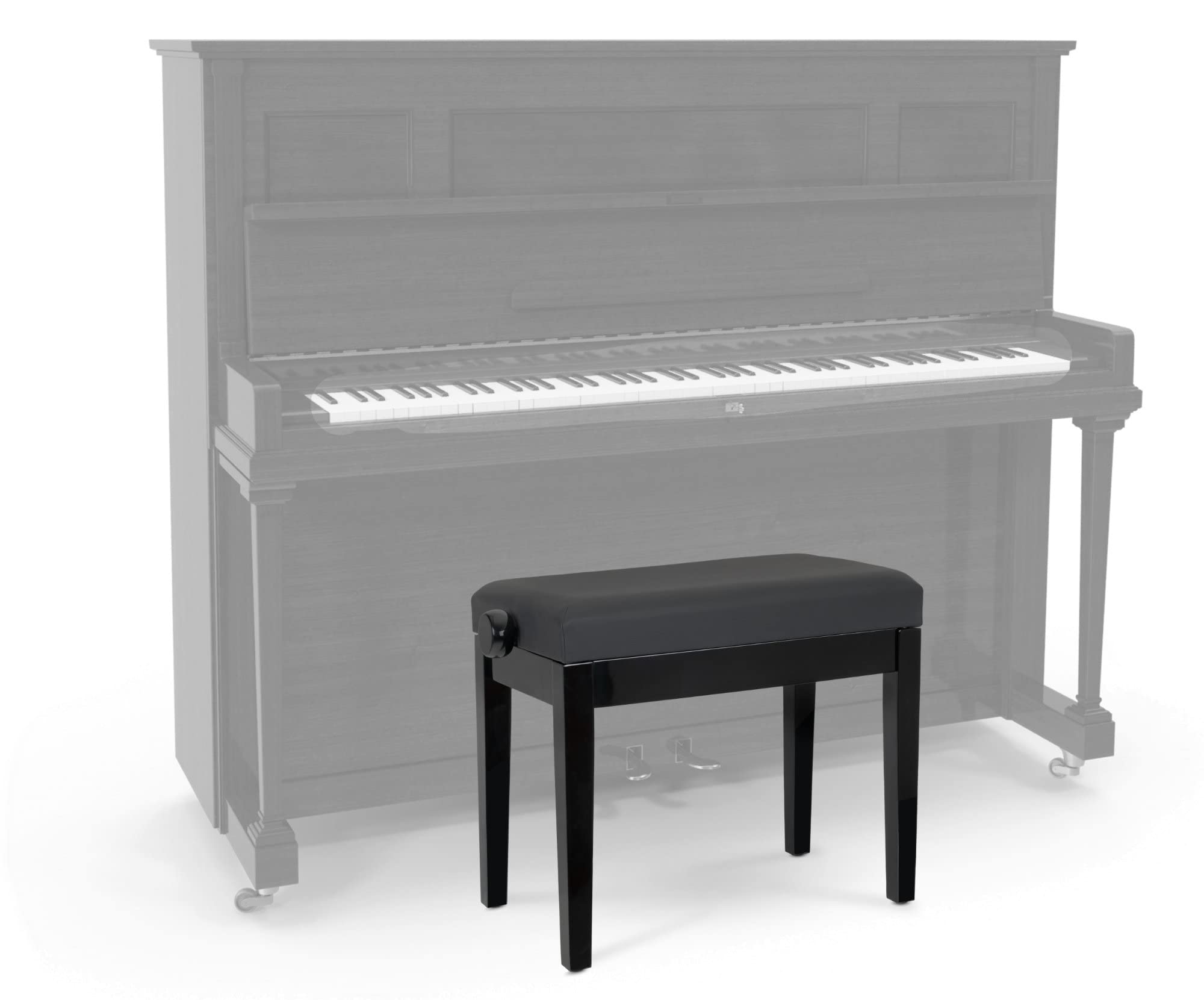 Classic Cantabile Pianobank Modell P - Schwarzes Polster aus Kunstleder - Höhenverstellbar von 48 bis 58 cm - 2-fache Kreuz-Mechanik - Massive Holzkonstruktion - Schwarz Hochglanz