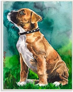 Stupell Industries Boxer Puppy Dog Pet Animal Watercolor Painting Signs and Plaques, Multi-Color