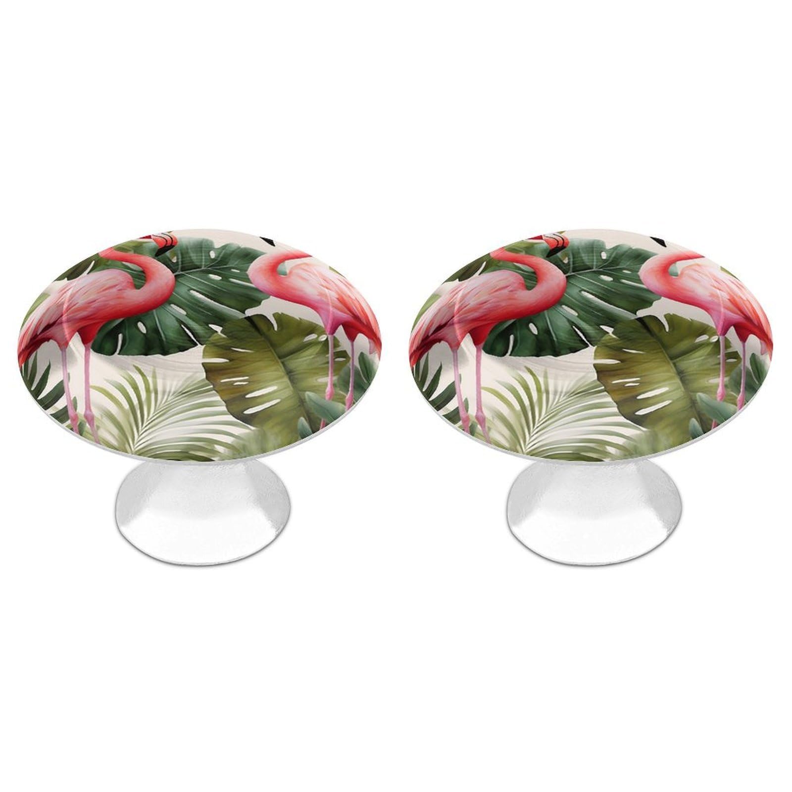Fekiloot White Flamingo Palm Trees Leaf Cabinet Knobs For Kitchen Ornament, Round Zinc Decorative Drawer Pulls For Cabinets Trendy, Dresser Drawers Pulls Bathroom Dresser Knob With Screw