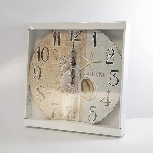 Miniatura 3 de Reloj de pared de madera de estrella de mar de concha decorativo de 13 pulgadas para decoración temática de playa para cocina, baño, oficina,