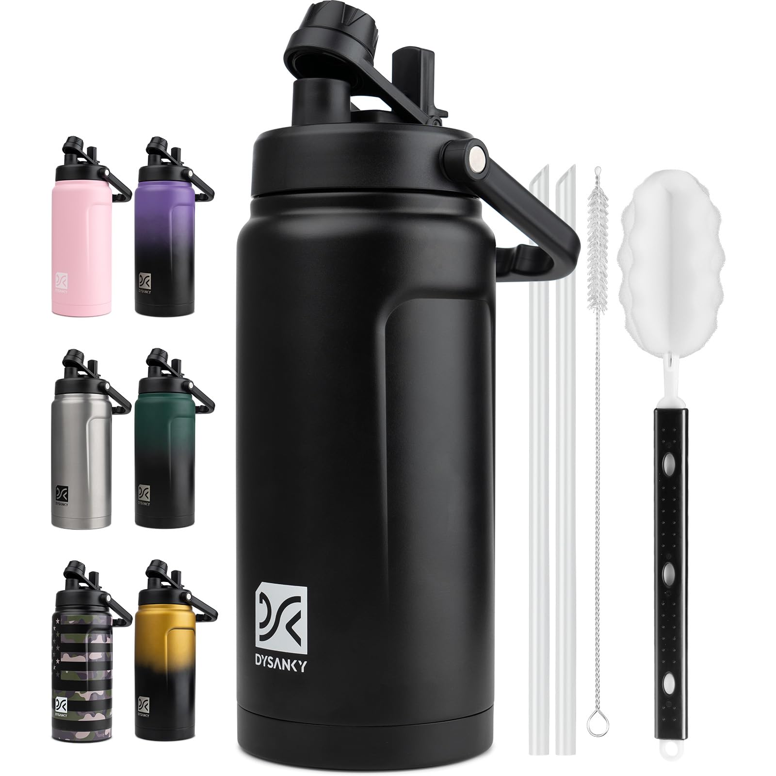 DYSANKY 64 oz Insulated Water Bottle Wide Mouth for Camping and Hiking | Thickened Stainless Steel Vacuum Large Water Jug BPA-Free, Half Gallon
