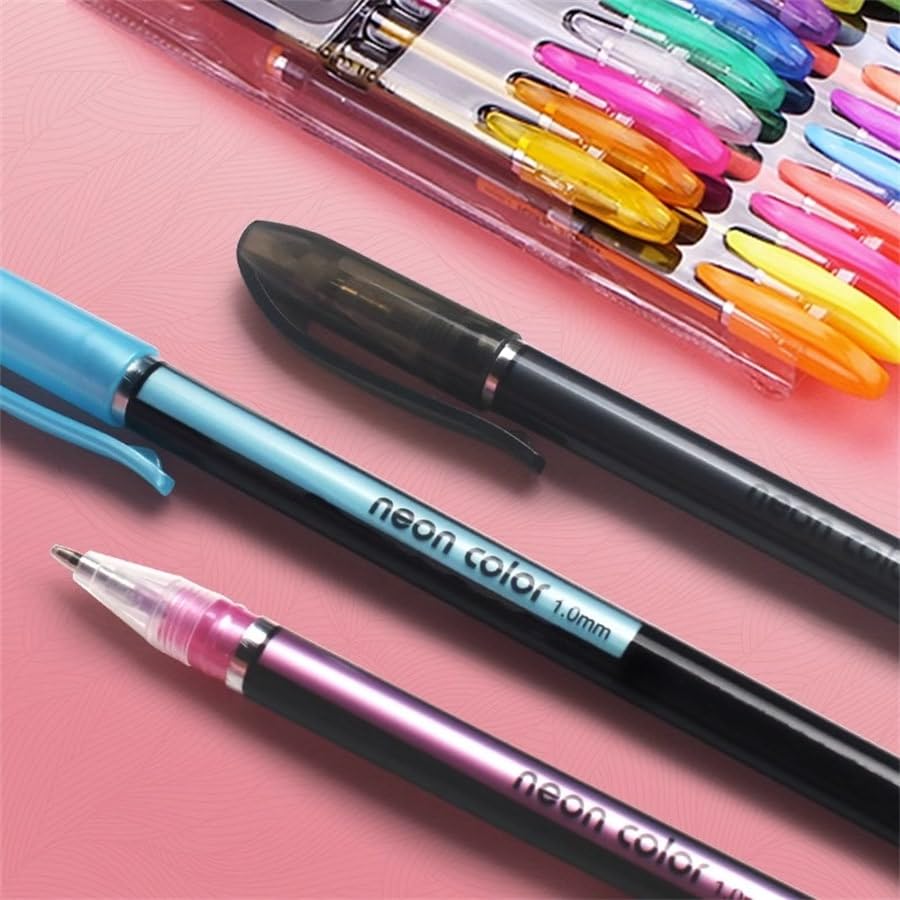 Image of Corslet Colored Pens - Set of 48 Neon Gel Pen | Includes Fluorescent, Metallic, Glitter & Pastel Color Flash & Candy Style Custom Neutral Pens for DIY Art, Sketching, Drawing & Crafts