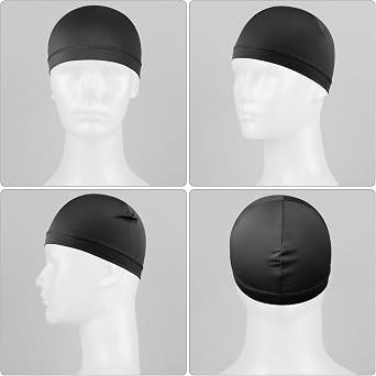 4Pcs Wave Cap for Men Silky Durags Elastic Band Wave Caps for 360 540 720 Waves Soft Breathable Satin Durag Unisex Adults Kids Skullies Beanies Hats Shower Cap Black(Black,Dark Gray)