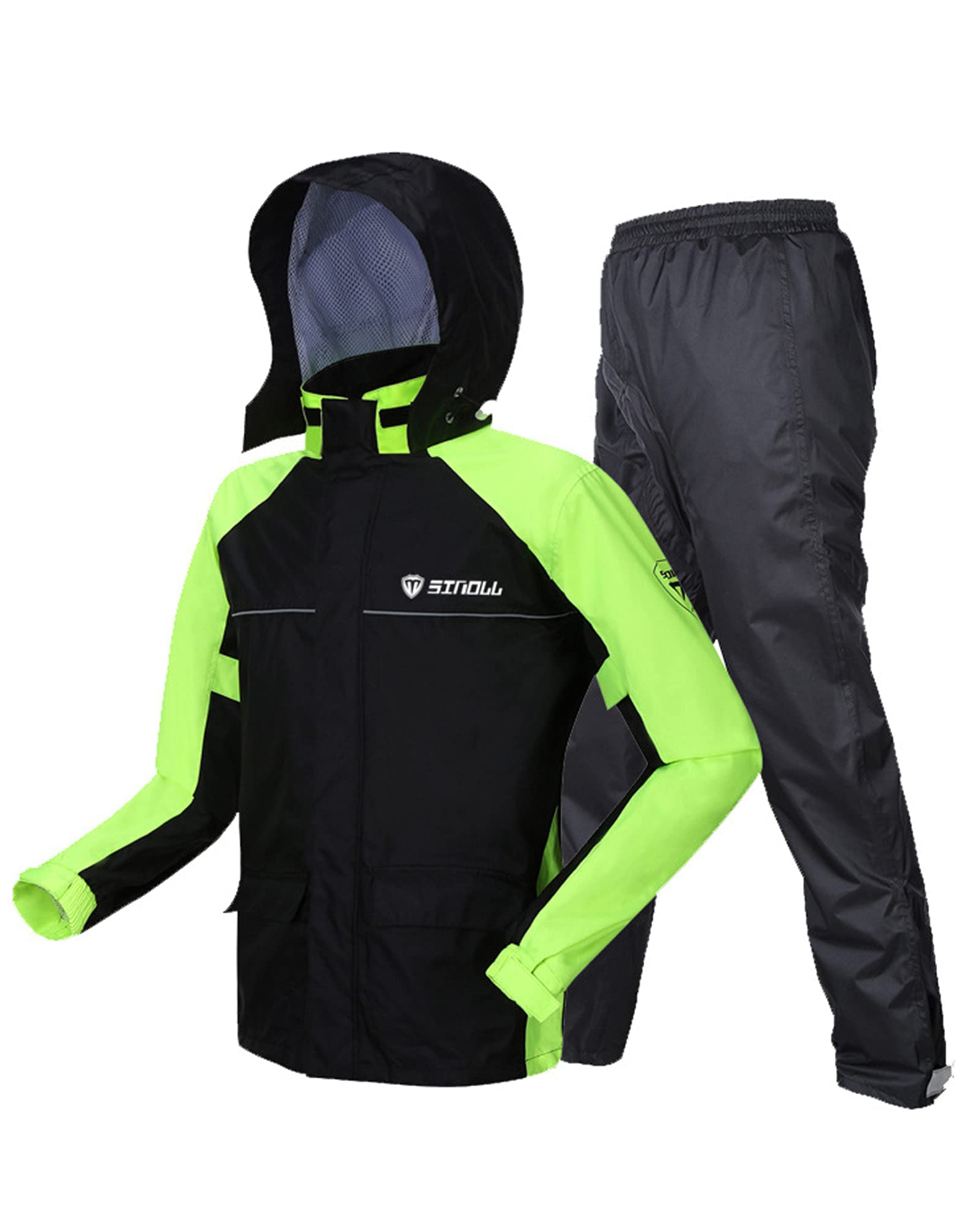 2 Piece Motorcycle Riding Rain Gear Suit Set,Motorcycle Rain Suit Waterproof Rain Jacket and Pants Set,Unisex,Green,XL