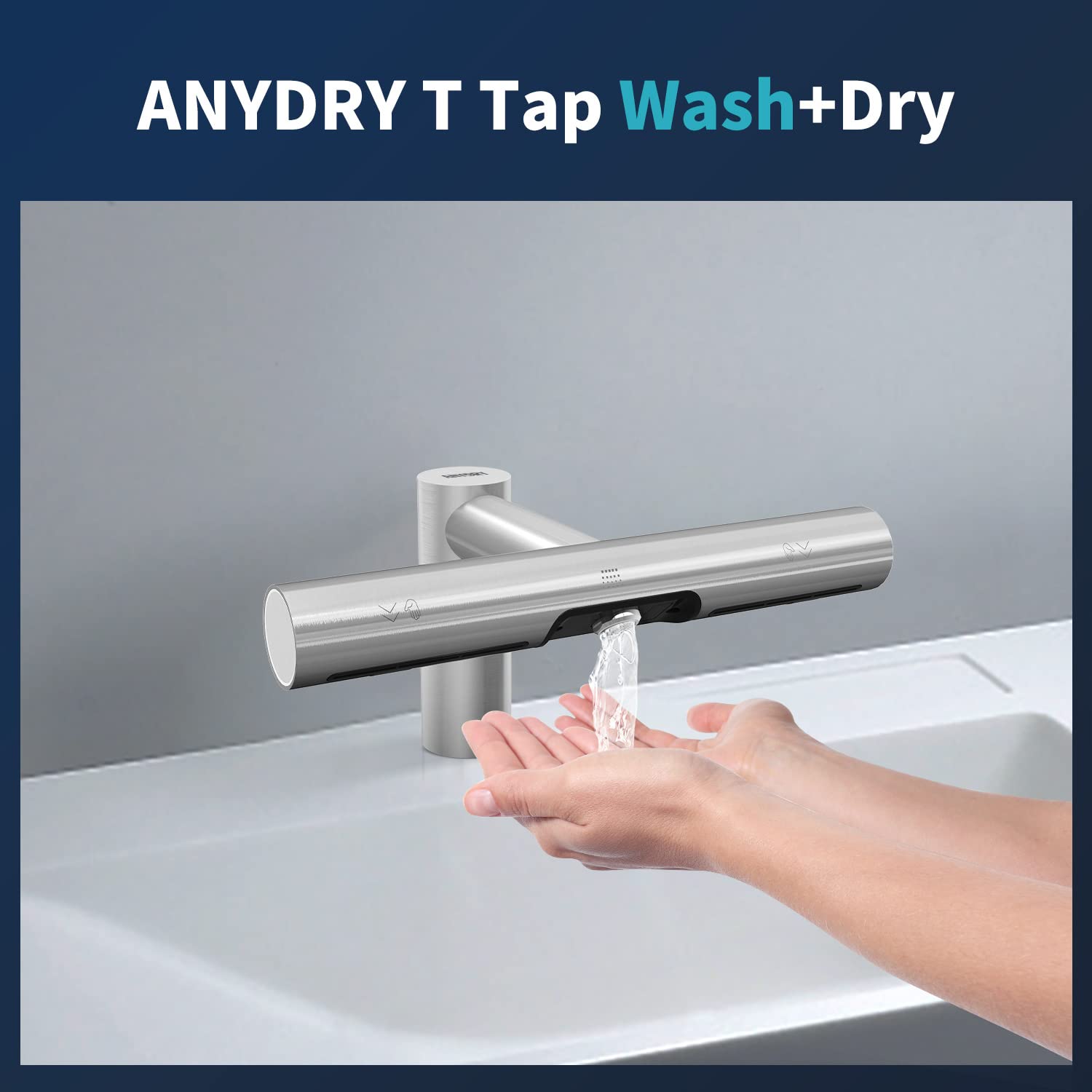 anydry 7120 Robinet Sèche-Mains Lavage et séchage Automatique en Un Seul Robinet Sèche-Mains Brossé