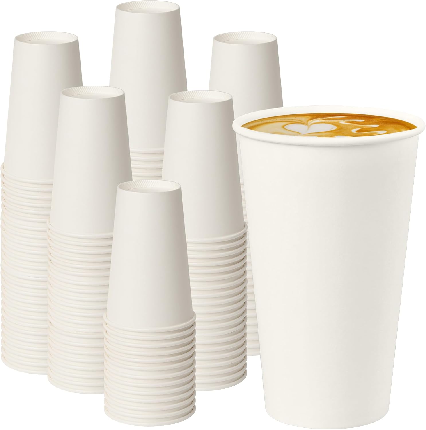 16 oz White Paper Coffee Cups, Disposable Hot Drink Cups for Coffee, Tea, Cocoa, Water, 200 Pack