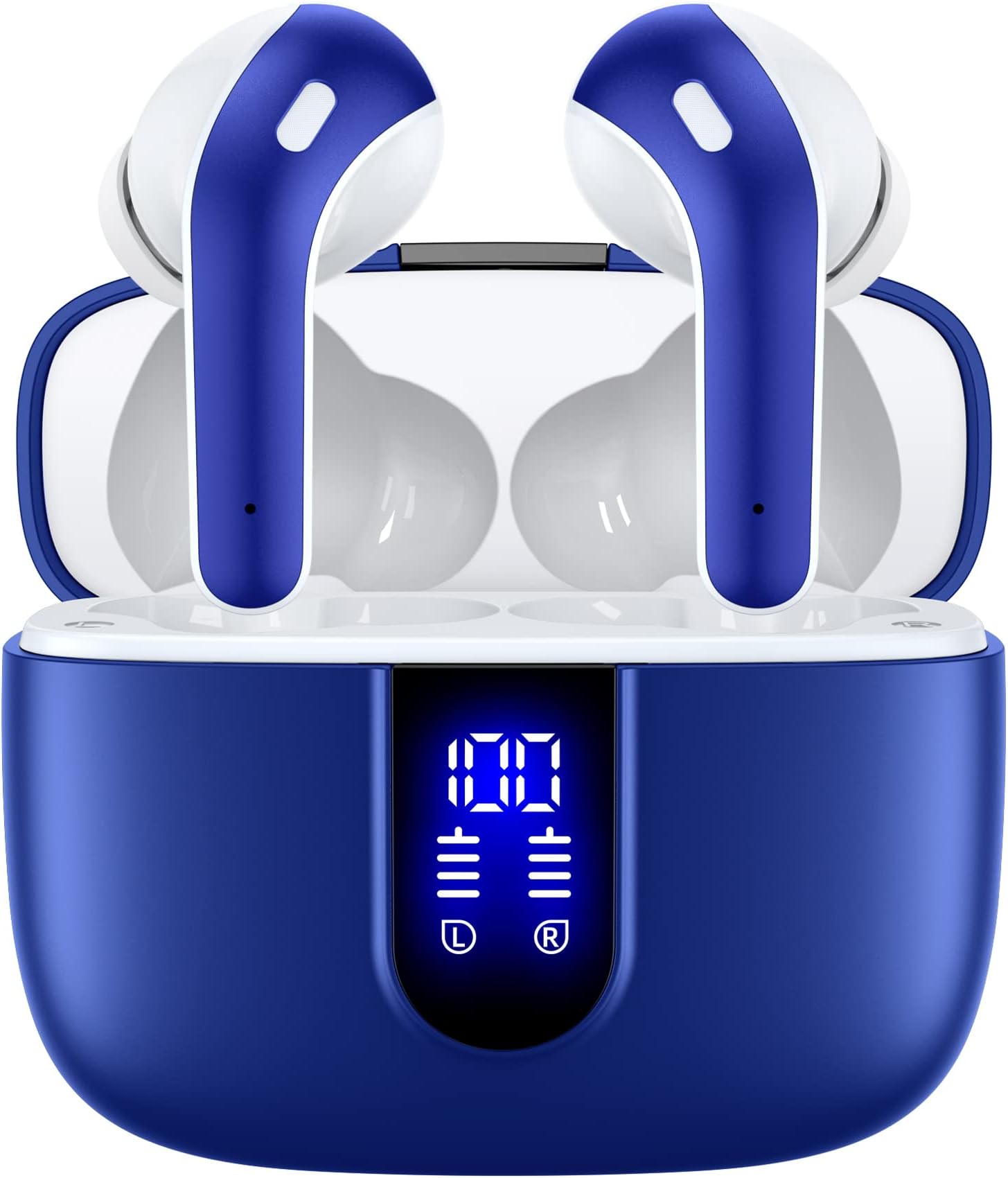 Bluetooth Headphones True Wireless Earbuds 60H Playback LED Power Display Earphones with Wireless Charging Case IPX5 Waterproof in-Ear Ear buds with Mic for TV Smart Phone Laptop Computer Sports