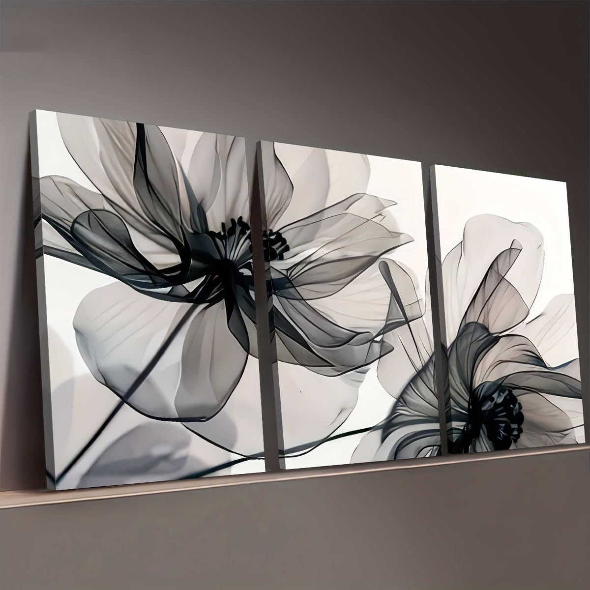 Cuadro de pared de 3 piezas en lienzo, arte abstracto floral moderno y sencillo, decoración para el hogar (70x90cmx3/Sin marco)