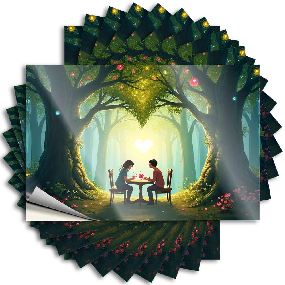 Stitch Garage Quote - Two People Sitting At A Table in A Magical Forest Cool Durable Sticker Easy Apply for Microfiber Decor(6X9CM)