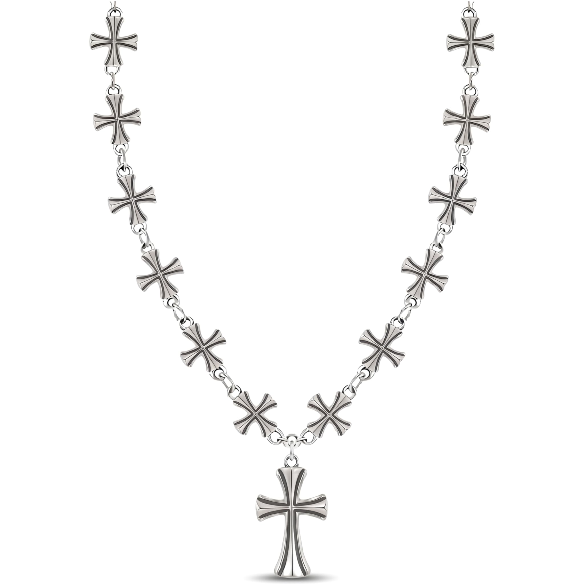 View 1 of [DAMAGED] SHINYY Cross Necklace for Women and Men | Goth Punk Pendant Necklace | Gothic Grunge Religious Jewelry for Him Her (Silver without Crystals)
