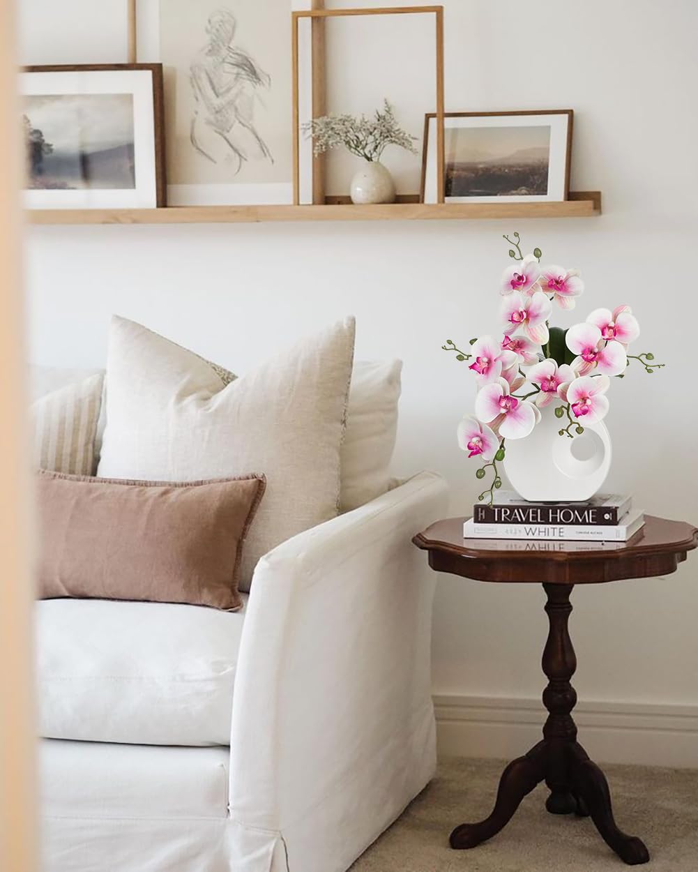 Kunstpflanze Orchideen mit Keramik Donut Vase Künstliche Blume Phalaenopsis Kunstblumen Wie Echt Mit Real-Touch Blüten im Keramiktopf für Tischdekoration Wohnkultur Büro Hochzeitsfeier Dekoration