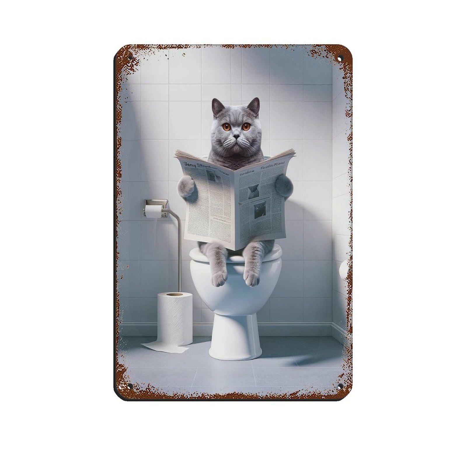 Lxwnze 20L X 30W Cm British Shorthair,Bathroom Art Poster Tin Sign Vintage Metal Pub Club Cafe Bar Home Wall Art Decoration Poster Retro 8X12inch(20X30cm)