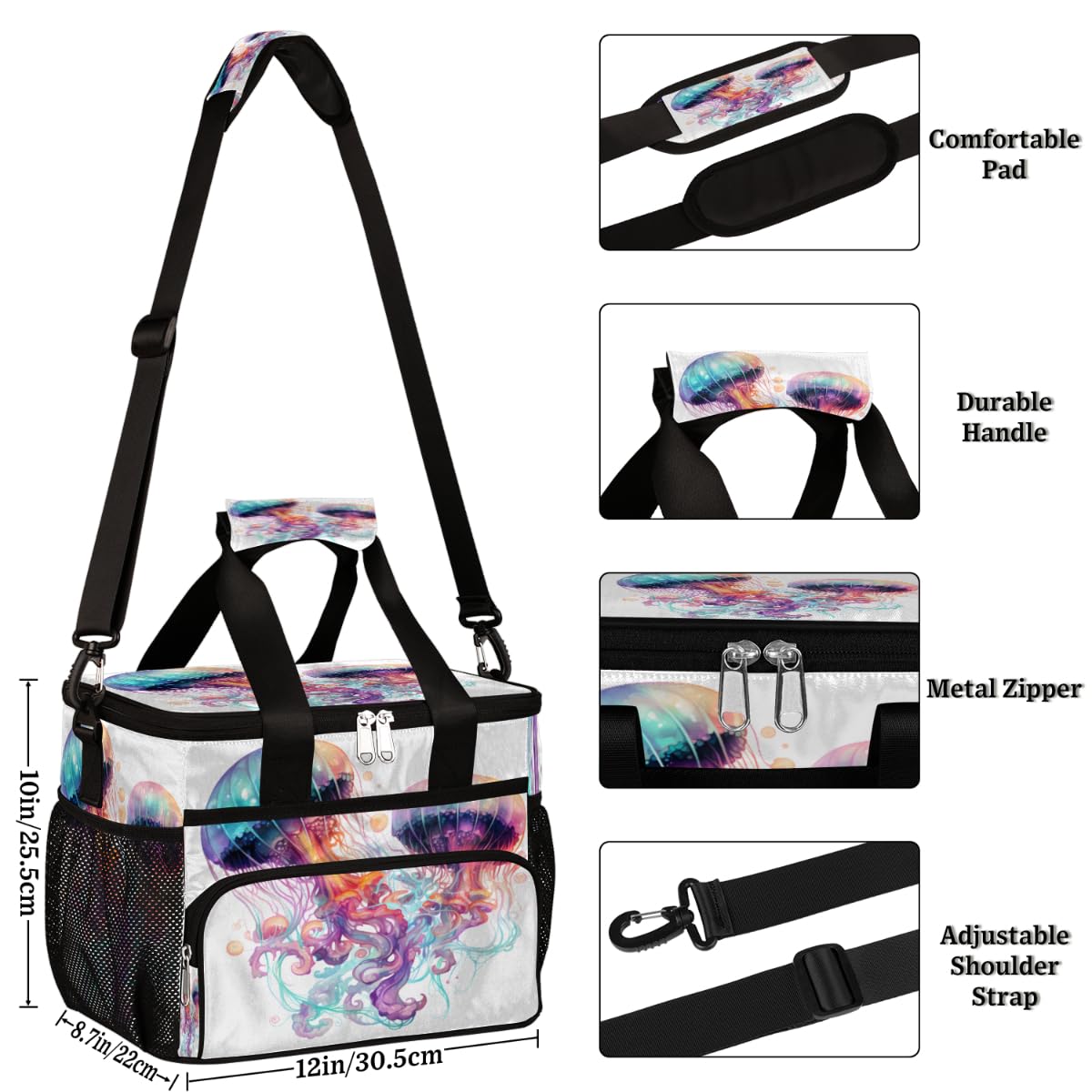 Ocean Jellyfish Insulated Picnic Backpack Lunch Box for Women Men Picnic Basket Tote Lunch Bag Picnic Bag Portable Lunch Bags for Picnic, Beach, Work, Trip,Office, Camp Watercolor Jellyfish