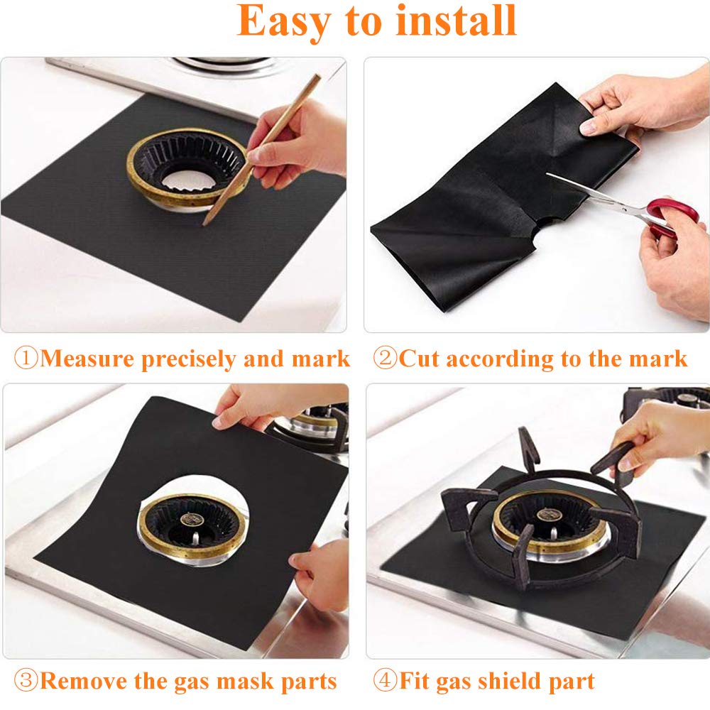 4 Protège-Burners Gaz Noirs Anti-Adhésifs Réutilisables - Couvre-Plaque Cuisson 27x27 Cm
