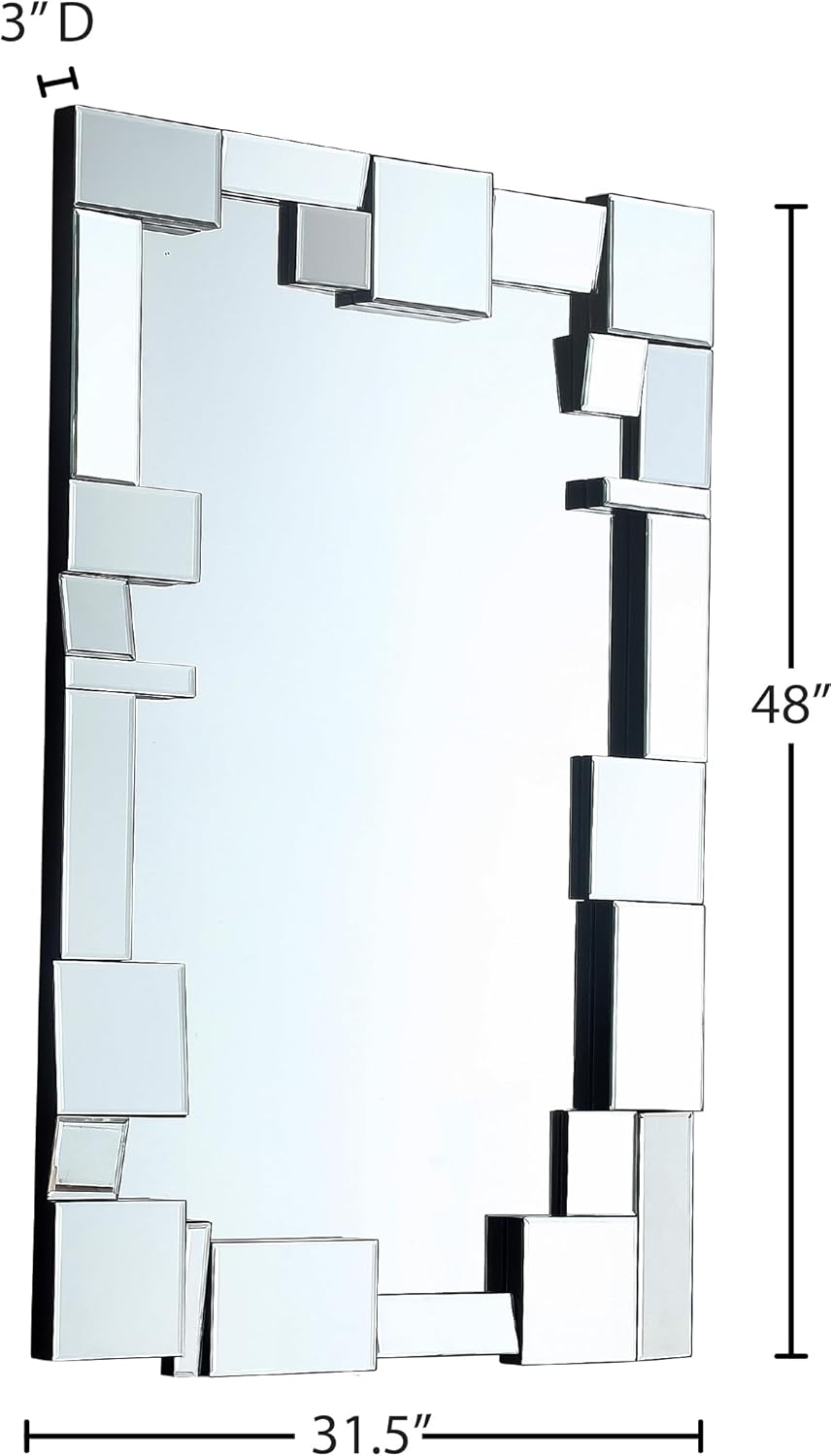 Meridian Furniture 410-M Jade Collection Modern | Contemporary Mirror with Geometric Style, 31.5" W x 3" D x 48" H, Mirror